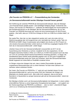 21. Mai 2015 „Die Freunde von PROKON e.V.“ – Pressemitteilung