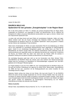 RAURICA WALD AG: Spatenstich für den grössten