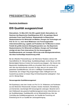 IDS Logistik - Gewinner des Bayerischen Qualit&auml;tspreises