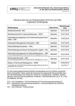 Informationsblatt &uuml;ber das Zulassungsverfahren f&uuml;r Bewerber