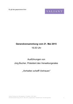 Generalversammlung vom 21. Mai 2015 16.00 Uhr