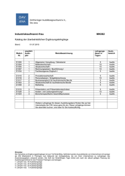 Industriekaufmann/-frau MK082 - Ostth&uuml;ringer Ausbildungsverbund eV