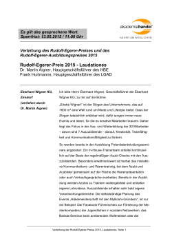 Rudolf-Egerer-Preis 2015 - Laudationes