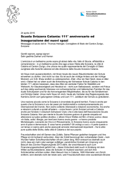 Grussbotschaft zum Jubil&auml;um 111. Jahre Schweizerschule Catania