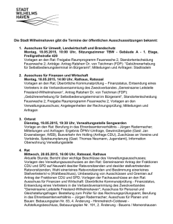 Die Stadt Wilhelmshaven gibt die Termine der öffentlichen