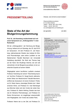 PRESSEMITTEILUNG State of the Art der Blutgerinnungshemmung