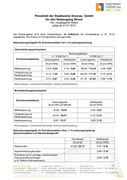 Preisblatt Netznutzung, Messstellenbetrieb, Messung und Abrechnung