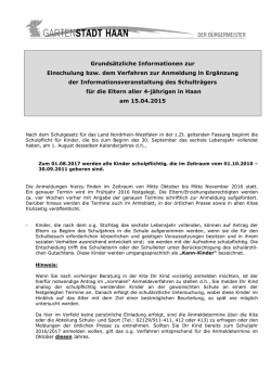 Grunds&auml;tzliche Information zur Einschulung bzw. dem