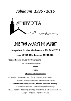 Jubil&auml;um 1935 - 2015 &bdquo;Der TON macht die MUSIK&ldquo;