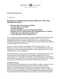 Meinl Bank zu Anklage wegen Dividende 2008: OLG