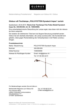Globus ruft Tischlampe &bdquo;POLS POTTEN Dynatech Impex&ldquo; zur&uuml;ck