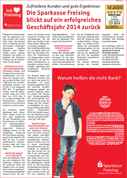 Die Sparkasse Freising blickt auf ein erfolgreiches Gesch&auml;ftsjahr