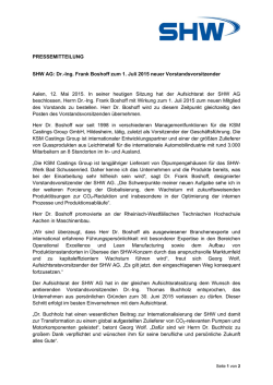 Dr.-Ing. Frank Boshoff zum 1. Juli 2015 neuer