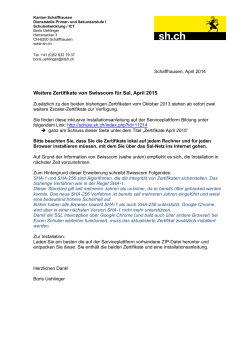 Weitere Zertifikate von Swisscom für SaI, April 2015