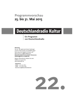 Programmvorschau 25. bis 31. Mai 2015