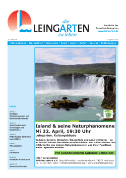 Island & seine Naturphänomene Mi 22. April, 19:30 Uhr