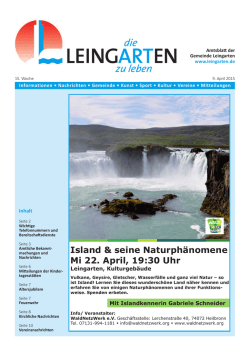 Island & seine Naturph&auml;nomene Mi 22. April, 19:30 Uhr