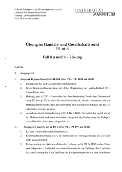 Übung im Handels- und Gesellschaftsrecht FS 2015 Fall 8 a und b