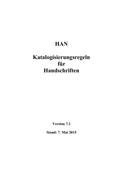 HAN-Katalogisierungsregeln f&uuml;r Handschriften