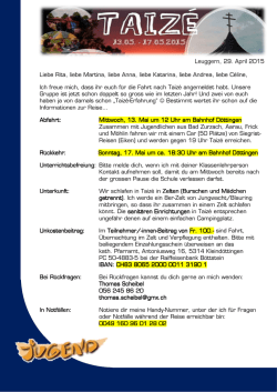 Info-Brief zur Taiz&eacute;-Fahrt 2015