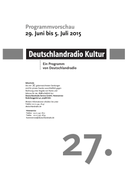 Programmvorschau 29. Juni bis 5. Juli 2015