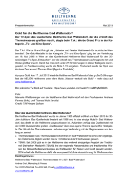 Gold beim Werbe Grand Prix - Heiltherme Bad Waltersdorf
