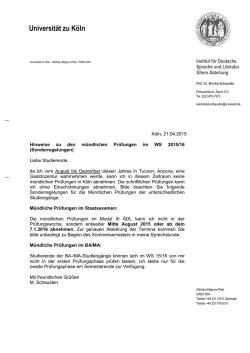 Hinweise zu den M&uuml;ndlichen Pr&uuml;fungen im WS 15/16