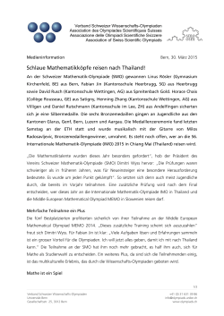 Medienmitteilung  - Verband Schweizer Wissenschafts