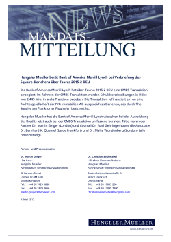 Hengeler Mueller ber&auml;t Bank of America Merrill Lynch bei