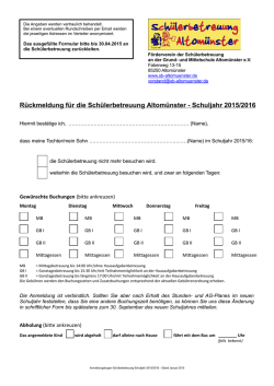 Rückmeldeformular für das nächste Schuljahr