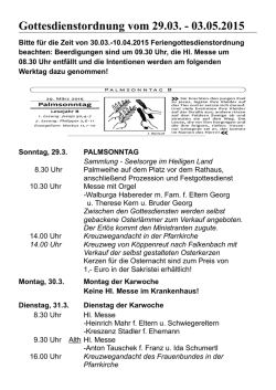 Gottesdienstordnung vom 29.03. - 03.05.2015