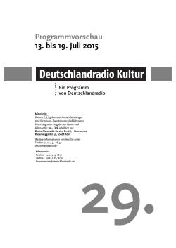 Programmvorschau 13. bis 19. Juli 2015