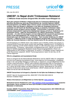 UNICEF Pressemitteilung zu Nepal vom 29. April 2015 (PDF 170KB)