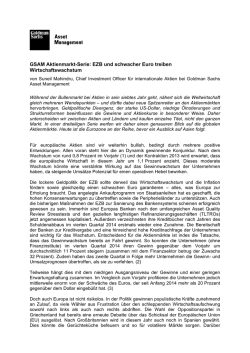 GSAM Aktienmarkt-Serie: EZB und schwacher Euro treiben