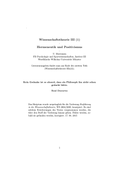 Wissenschaftstheorie III (1) · Hermeneutik und