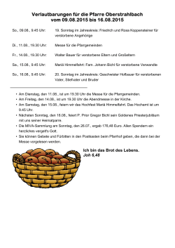 Verlautbarungen für die Pfarre Oberstrahlbach vom 13.06.2015 bis