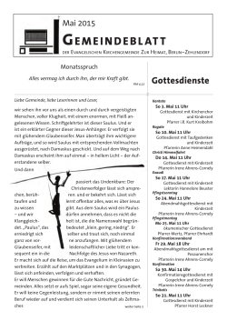 Ausgabe Mai 2015 - Ev. Kirchengemeinde zur Heimat