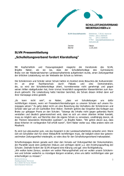 SLVN Pressemitteilung „Schulleitungsverband fordert Klarstellung"