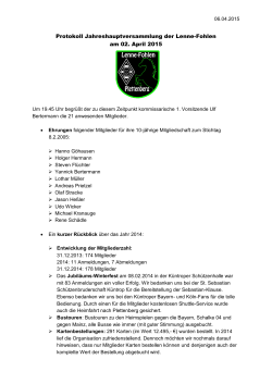 Protokoll Jahreshauptversammlung der Lennefohlen am 25