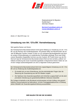 Vernehmlassung zur Umsetzung von Art. 121a BV