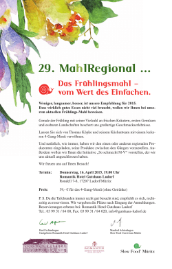 Einladung_29 Ma(h)lRegional - Romantik Hotel Gutshaus Ludorf