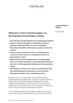 IR Release: Meilenstein in China: Produktionsbeginn von