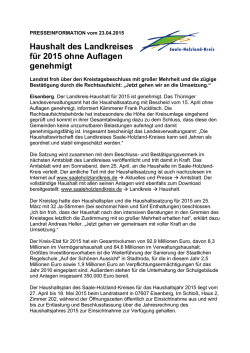 Haushalt des Landkreises f&uuml;r 2015 ohne Auflagen genehmigt