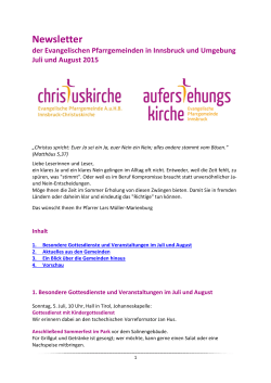 Newsletter - Evangelische Pfarrgemeinde Innsbruck Christuskirche