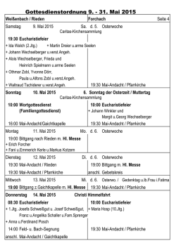 Gottesdienstordnung 9. - 31. Mai 2015