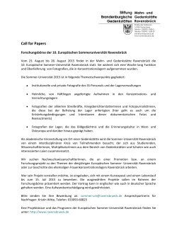 Call for Papers - und Gedenkstätte Ravensbrück