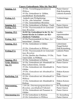 Gottesdienste Veranstaltungen M&auml;rz Mai 2015