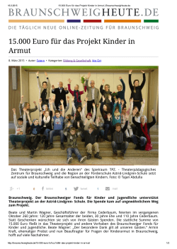 15.000 Euro für das Projekt Kinder in Armut