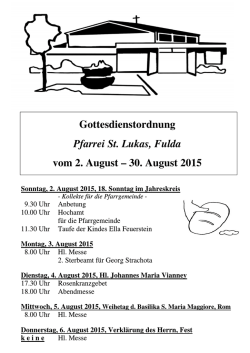 Gottesdienstordnung - Pfarrgemeinde St. Lukas, Fulda