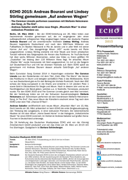 ECHO 2015: Andreas Bourani und Lindsey Stirling gemeinsam &bdquo;Auf